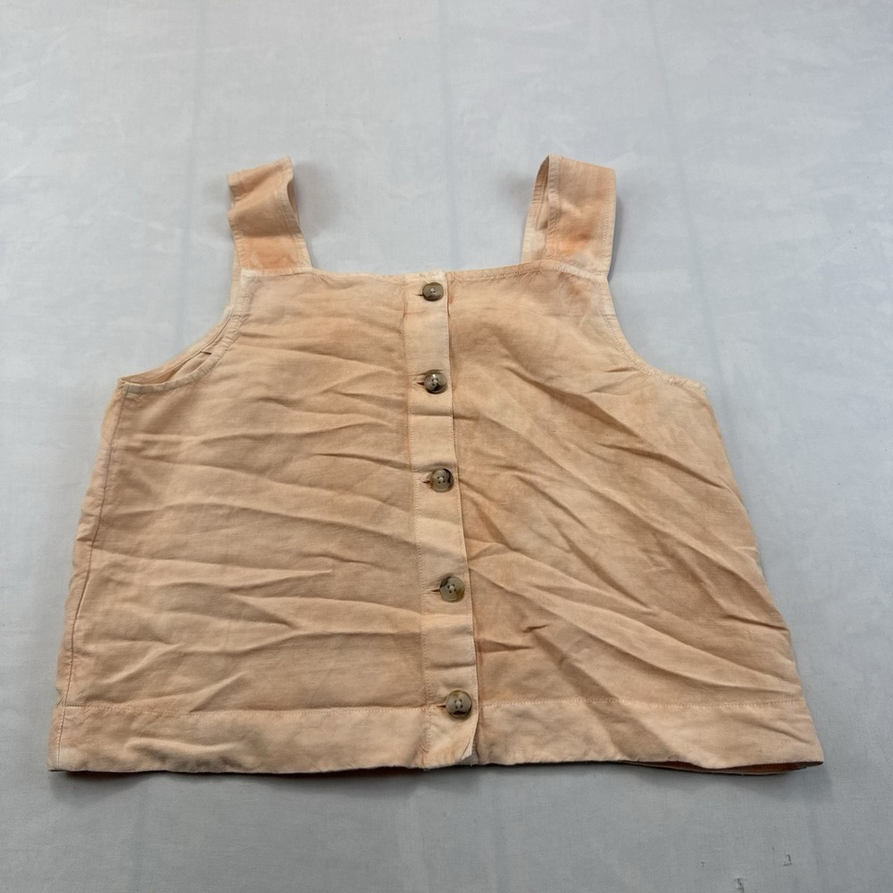 Madewell Women's 2 Peach Linen Blend Square Neck Crop Tank